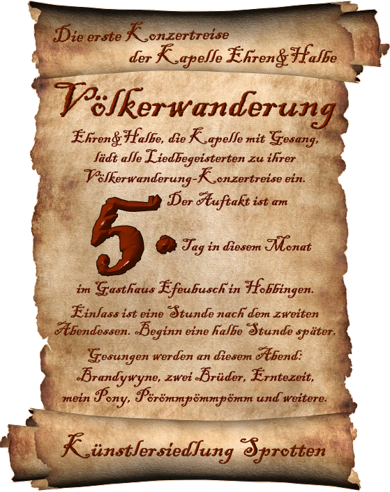 Plakat zur Ankündigung des Eröffnungskonzert der Völkerwanderung von Ehren&Halbe am 05.02.2010